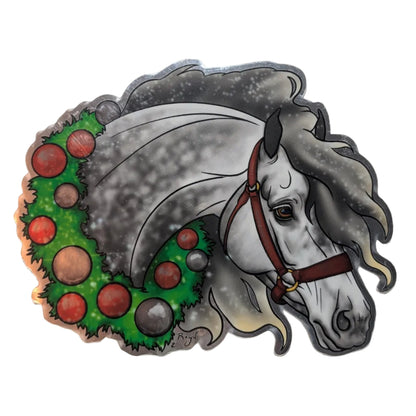Grey Horse Christmas Wreath Sticker